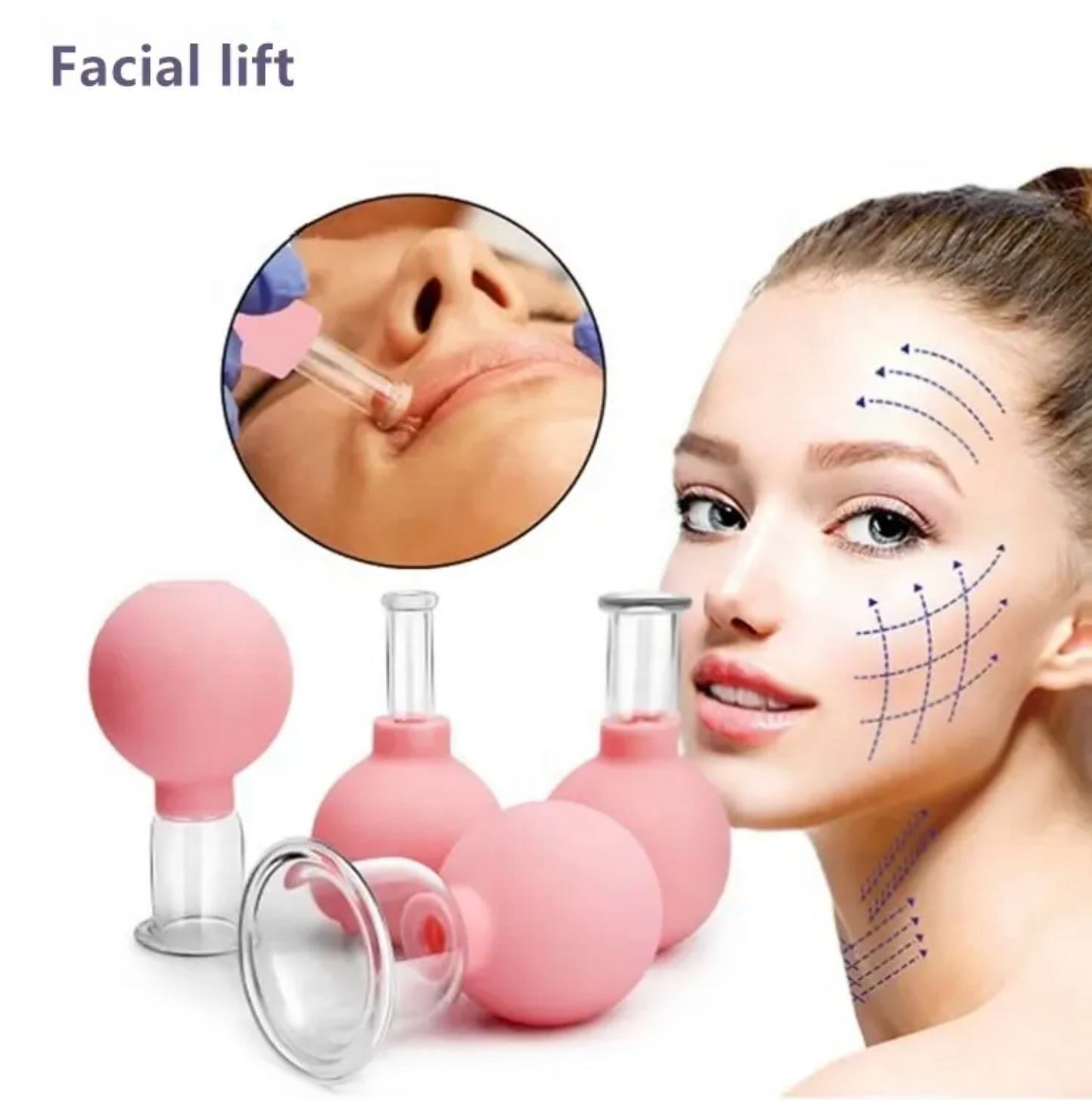 Facial Cupping Cup Set Pink Face Lift